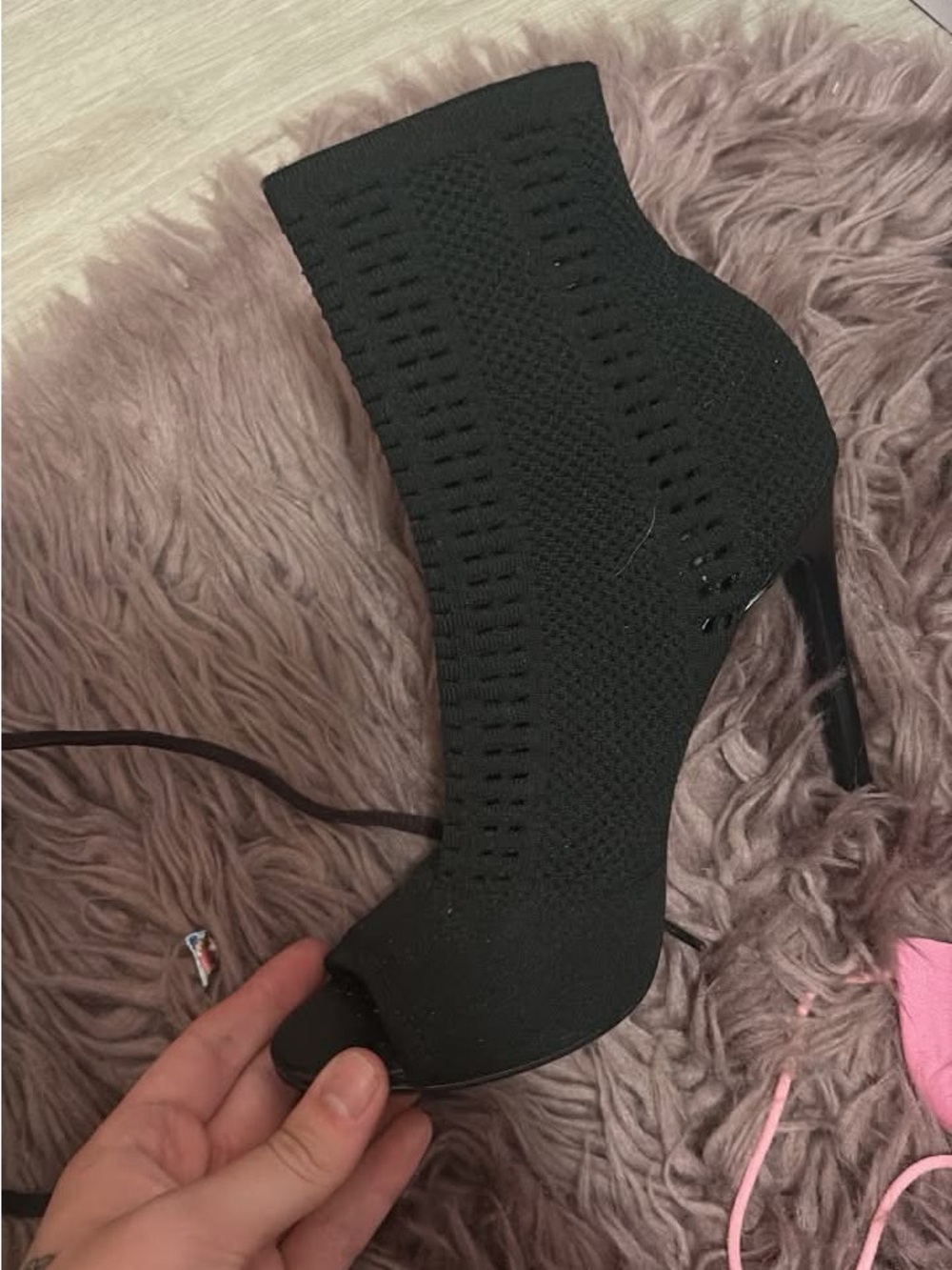 Steve Madden Black Knit Peep-Toe Stiletto Booties